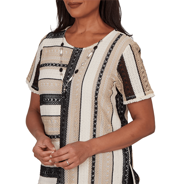 Womens Alfred Dunner Detail Driven Textured Spliced Stripe Blouse