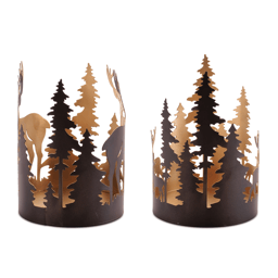 Melrose Cut Metal Deer & Forest Candle Holder - Set of 2