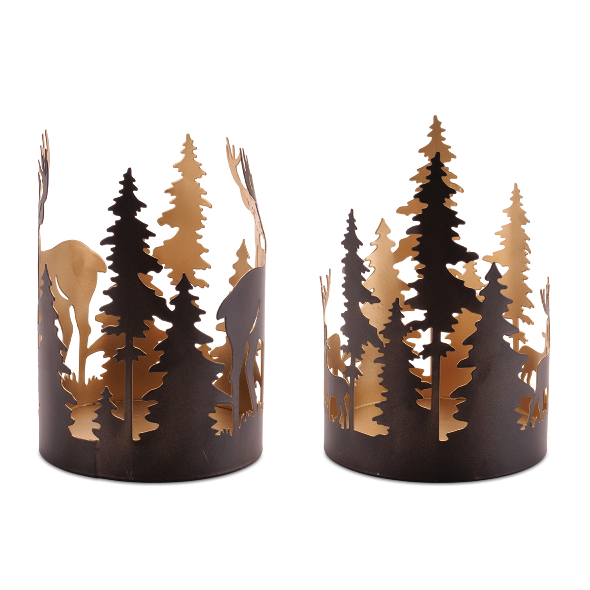 Melrose Cut Metal Deer & Forest Candle Holder - Set of 2