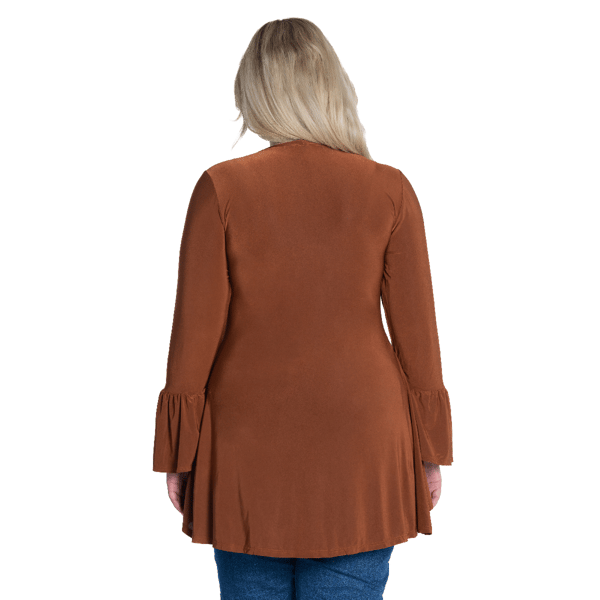 Plus Size 24/7 Comfort Apparel Long Bell Sleeve Hi Low Tunic Top