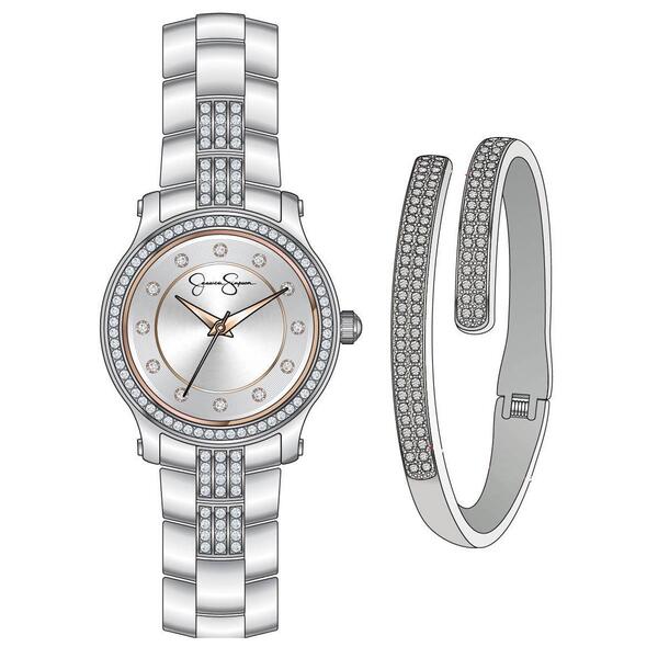 Womens Jessica Simpson Crystal Watch & Bracelet Set - JSB8013SL - image 