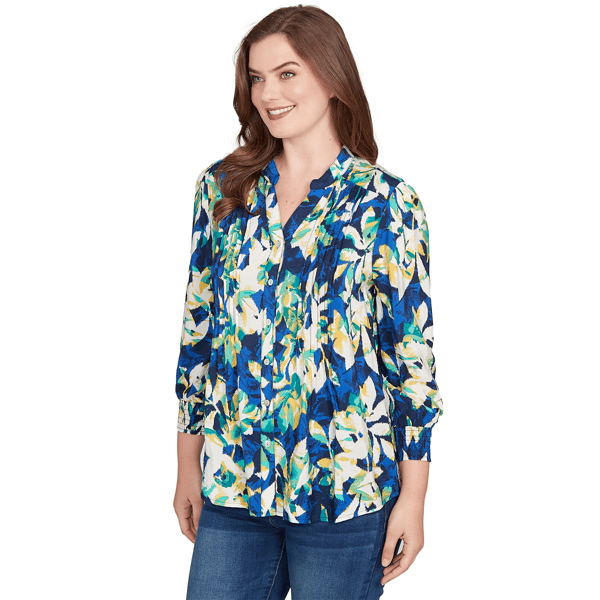 Womens Ruby Rd. Fall Flair Pleated Button Front Floral Blouse