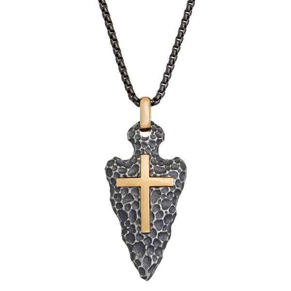 Mens Lynx Stainless Steel Arrow Head Cross Chain Pendant - image 