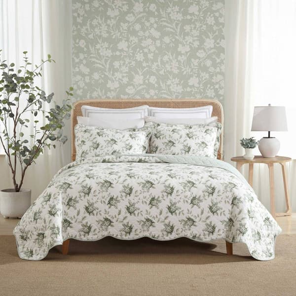 Laura Ashley Portland Floral Cotton Reversible Quilt Set - image 