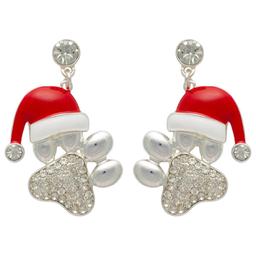 Santa Hat Paw Print Fishhook Earrings