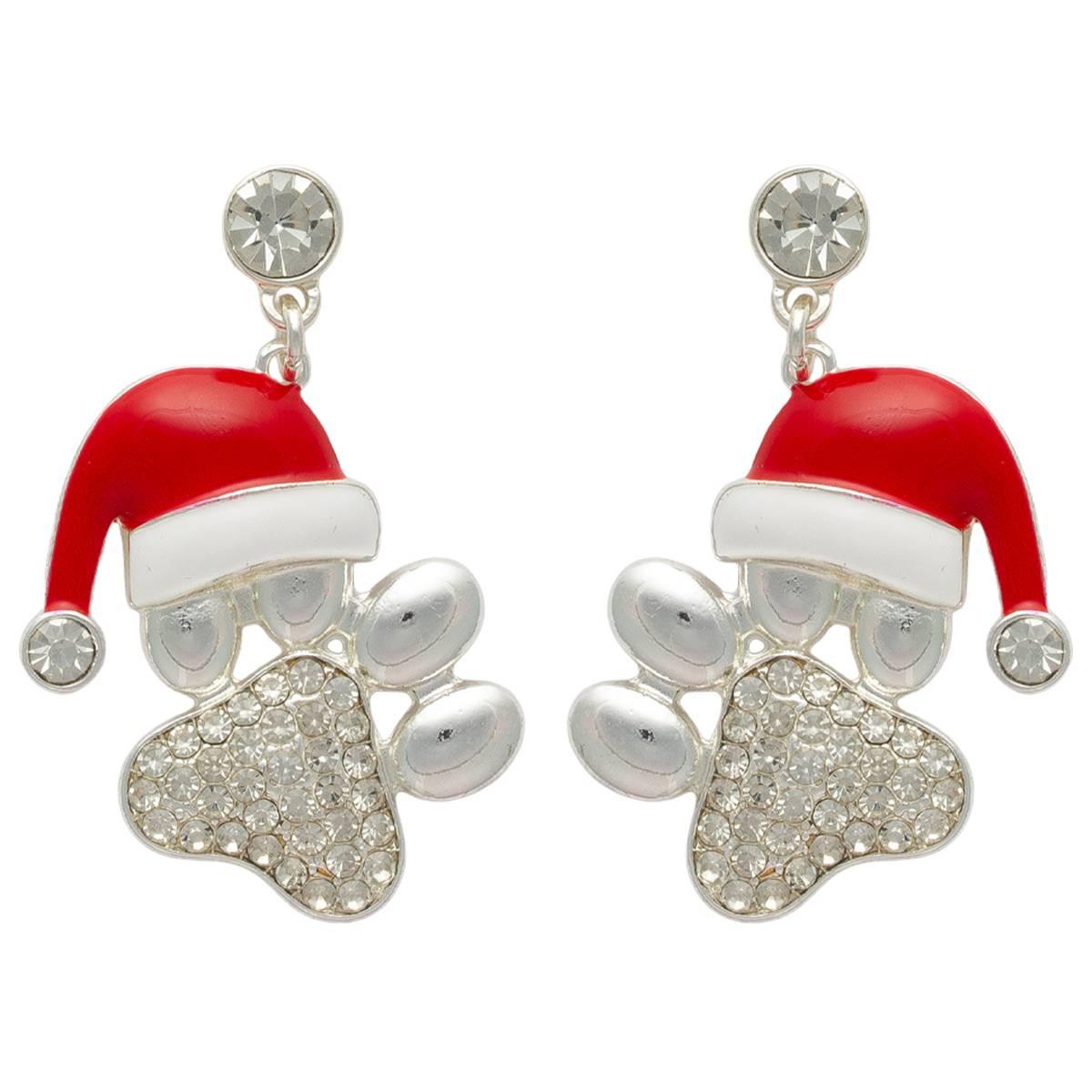 Santa Hat Paw Print Fishhook Earrings