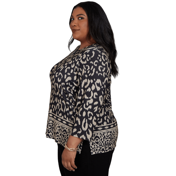 Plus Size Alfred Dunner Travel Advisory 3/4 Sleeve Leopard Blouse