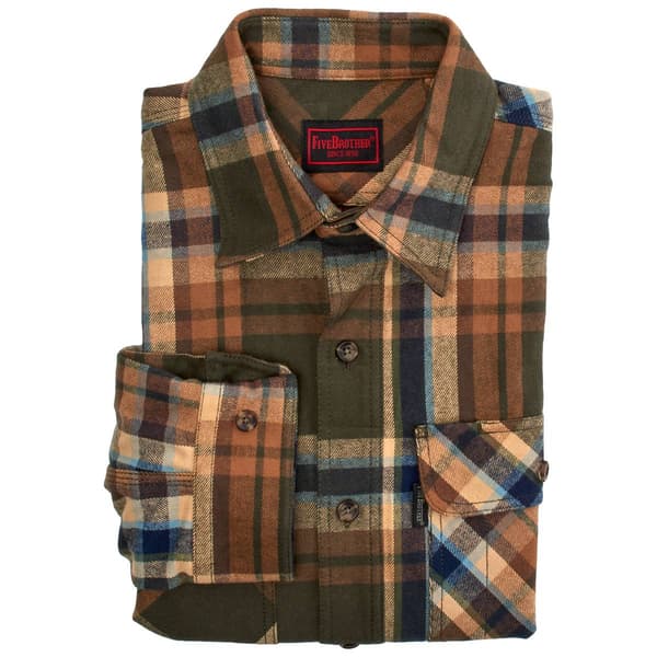 Mens FiveBrother&#174; Long Sleeve Flannel Shirt - Brown/Green