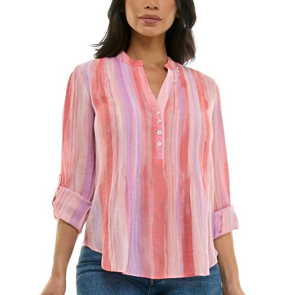 Womens Zac & Rachel 3/4 Sleeve Slub Pleated Front Blouse-Orchid - image 