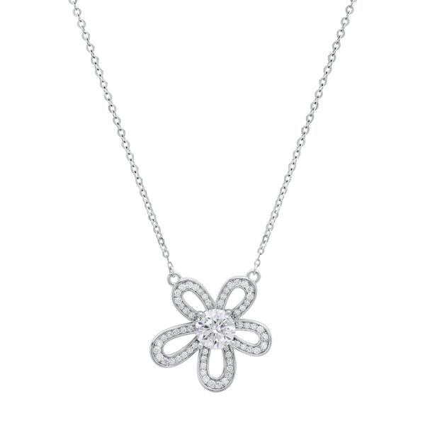 Saffron 1ctw. Sterling Silver Moissanite Diamond Flower Necklace - image 
