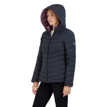 Womens HFX 26in. Stretch Puffer Jacket with Faux Fur Trimmed Hood ...