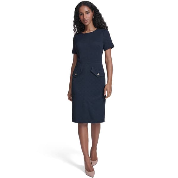 Womens Tommy Hilfiger Short Sleeve Textured Sheath Dress