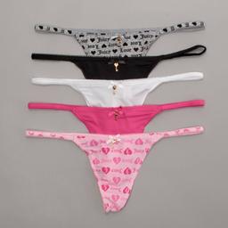 Womens Juicy Couture 5pk Brushed Micro Thong Picot Elastic