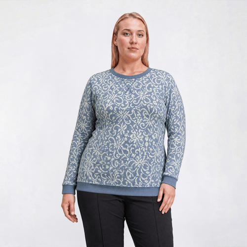 Plus Size Emily Daniels Long Sleeve Floral Ribbed Sweater - image 