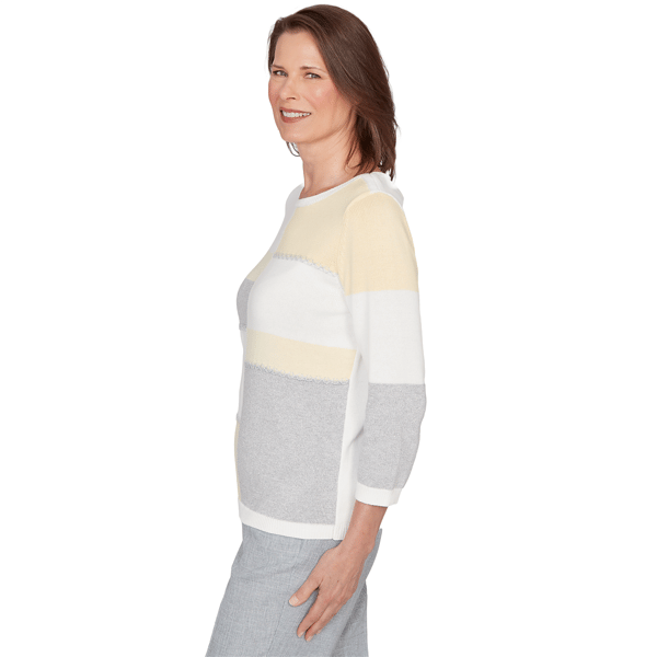 Petite Alfred Dunner Al Fresco Color Block 3/4 Sleeve Sweater