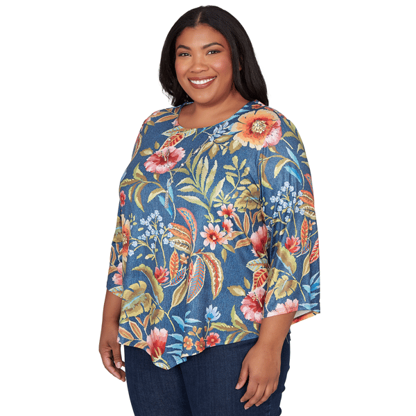 Plus Size Alfred Dunner Classics 3/4 Sleeve Garden Floral Blouse