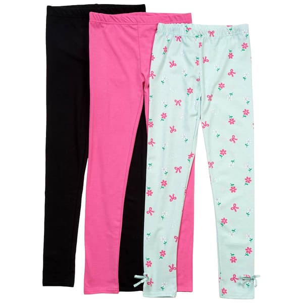 Girls (7-12) BTween(R) 3pk. Bow/Daisy/Solid Leggings - image 
