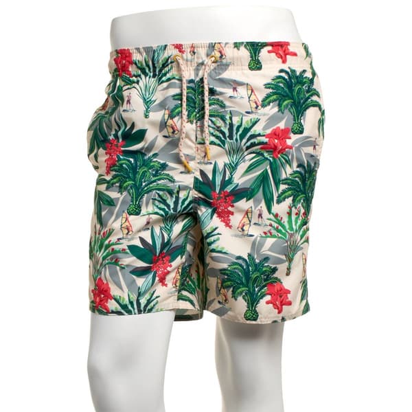 Mens Hawaiian Authentics Island Post Card Swim Trunks - Pearl - image 