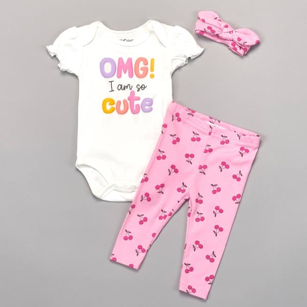Baby Girl (NB-9M) bon bebe(R) OMG Cute 3pc. Bodysuit & Pants Set - image 