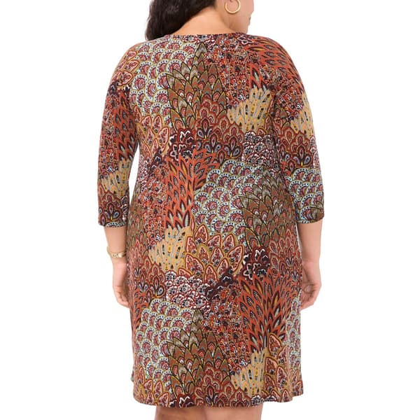 Plus Size MSK 3/4 Sleeve Suzani Grommet Trim A-Line Dress