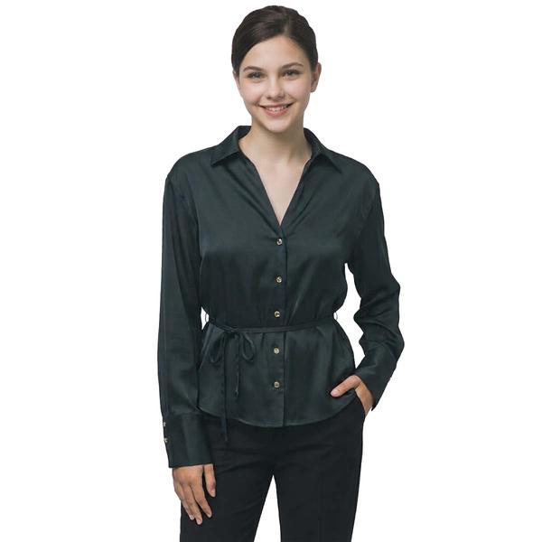 Juniors Love Tree Satin Skinny Tie Waist Shirt - image 