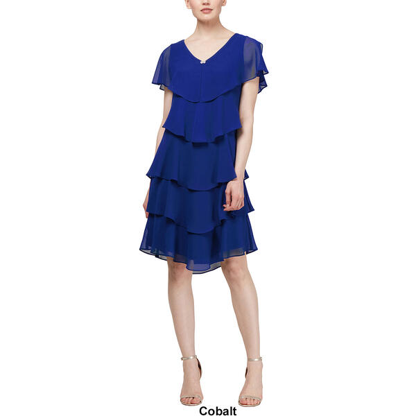 Plus Size SLNY Short Sleeve Jewel Neck Tier Empire Waist Dress