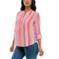 Womens Zac & Rachel 3/4 Roll Tab Sleeve Tonal Stripe Blouse - image 3
