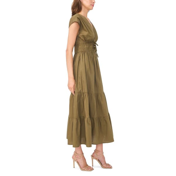 Womens Cece Cap Sleeve V Neck Poplin Fit & Flare Dress