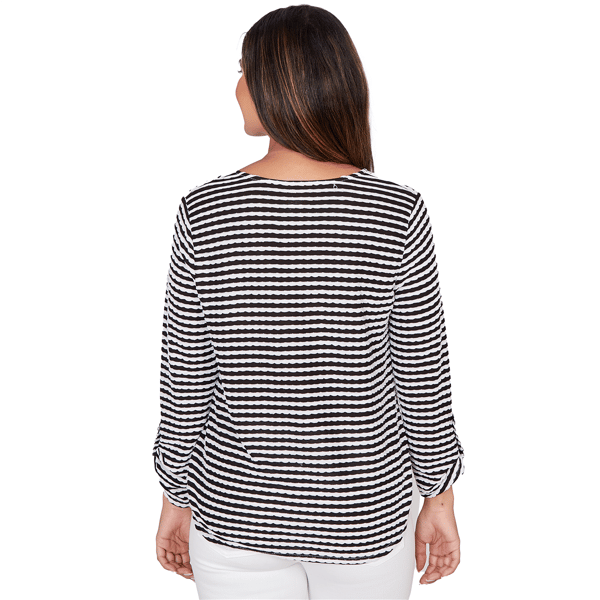 Petite Ruby Rd. Must Haves I Roll Tab Sleeve Stripe Blouse