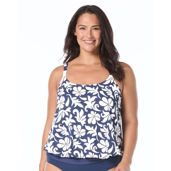 Plus Size Beach House Tropical Pique Tankini Swim Top - image 