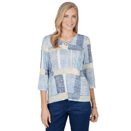 Womens Alfred Dunner Ann Arbor Geometric Patchwork Blouse