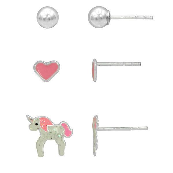 Sterling Silver 3pr. Multi Post Stud Earrings - image 