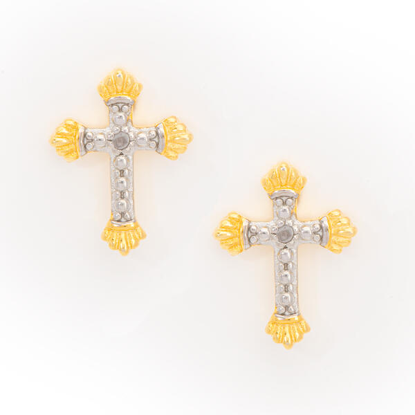 Gianni Argento Gold Diamond Accent Cross Stud Earrings - image 