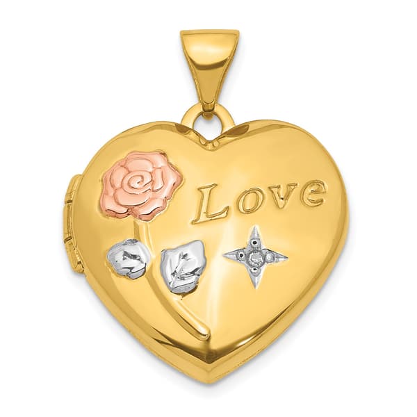 Gold Classics(tm) 14kt. Gold & White Rose Rhodium Diamond Locket - image 
