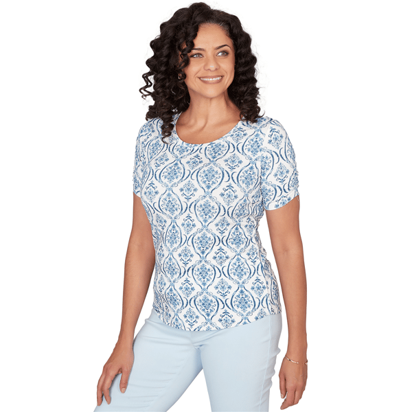Petite Emaline Key Items Ruched Short Sleeve Medallion Tee
