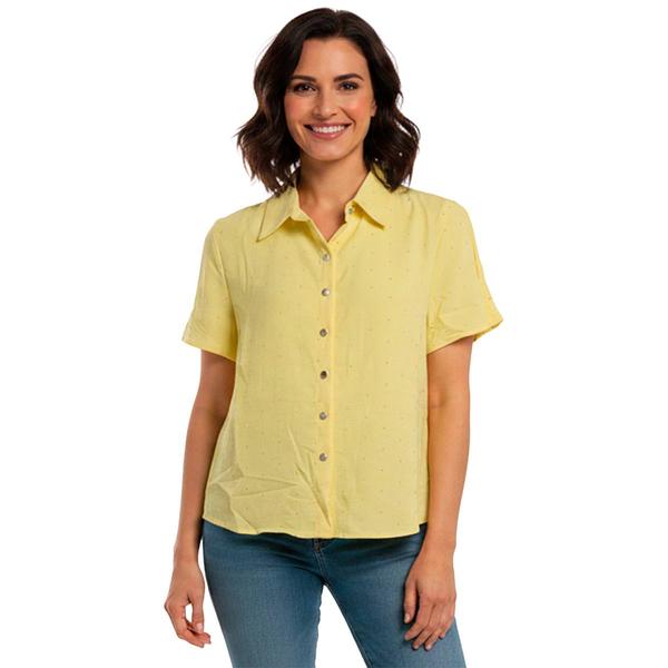 Womens Notations Flutter Sleeve Rhinestone Button Front Blouse