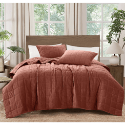 Brooklyn Loom Matte Cotton Velvet Box Stitch 3pc. Quilt Set