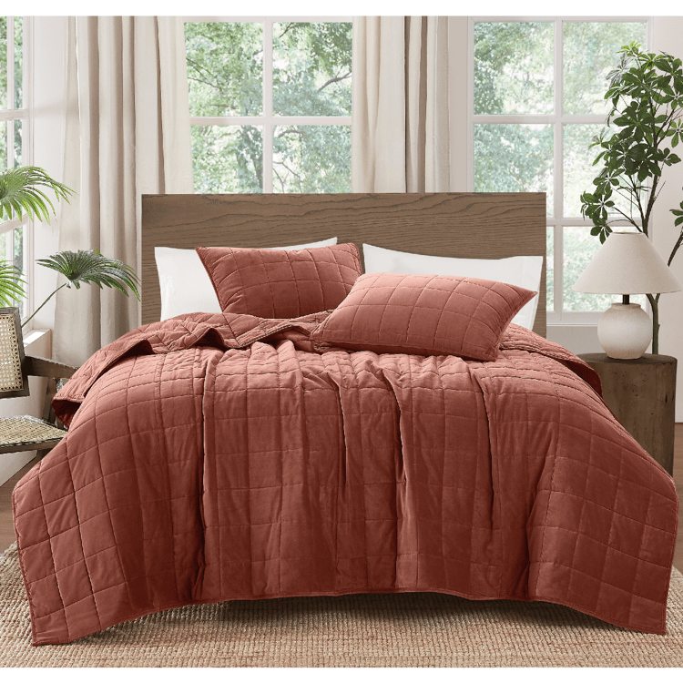 Brooklyn Loom Matte Cotton Velvet Box Stitch 3pc. Quilt Set