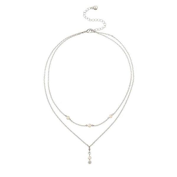 Roman Silver-Tone Cubic Zirconia & Pearl 2-Layer Necklace - image 
