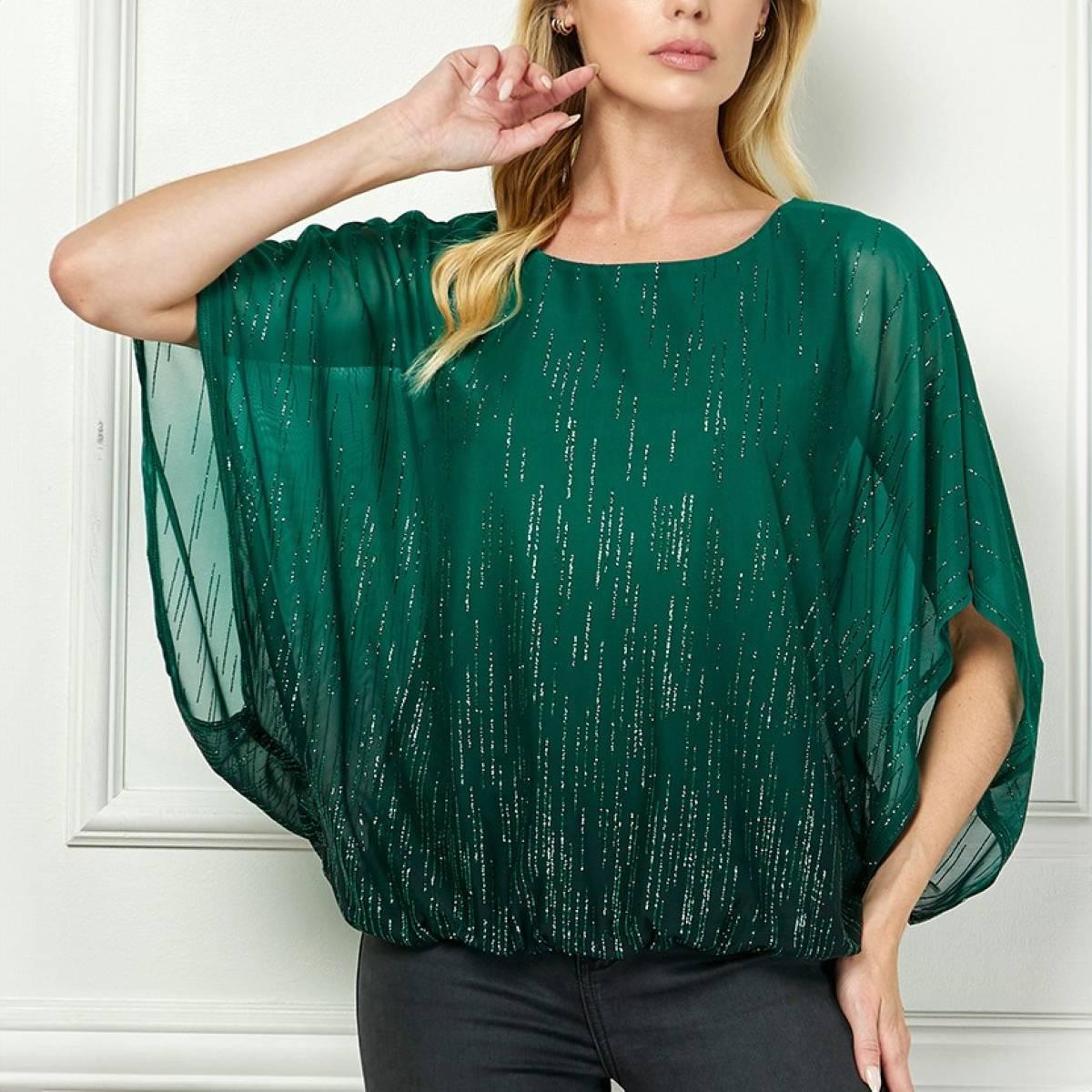 Womens Sara Michelle Batwing Sleeve Ombre Glitter Blouse