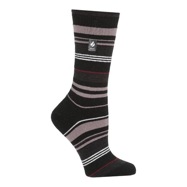 Womens Heat Holders(R) Ultra Lite Heather Stripe Crew Socks - Black - image 
