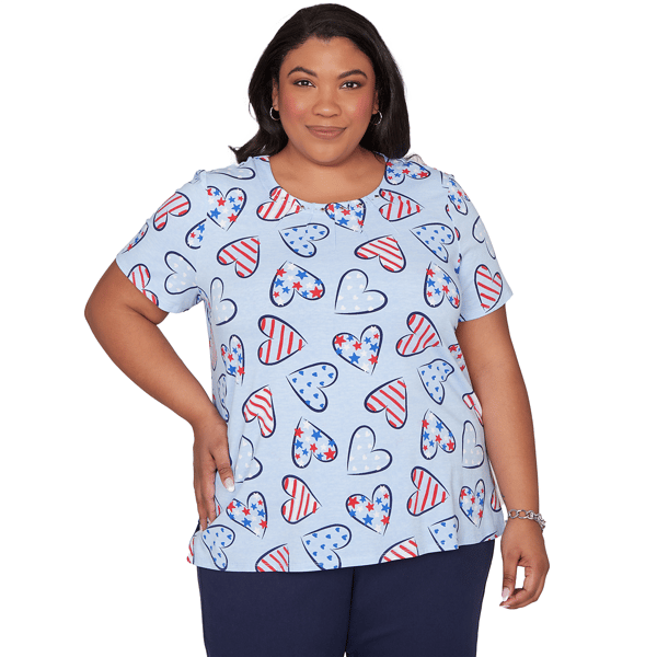 Plus Size Alfred Dunner Lady Liberty American Flag Hearts Tee