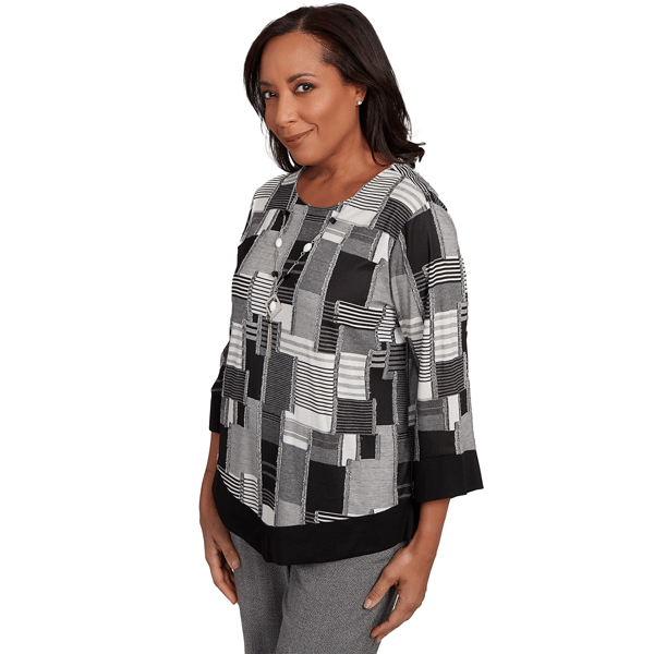 Womens Alfred Dunner Santa Barbara Patchwork Fringe Blouse