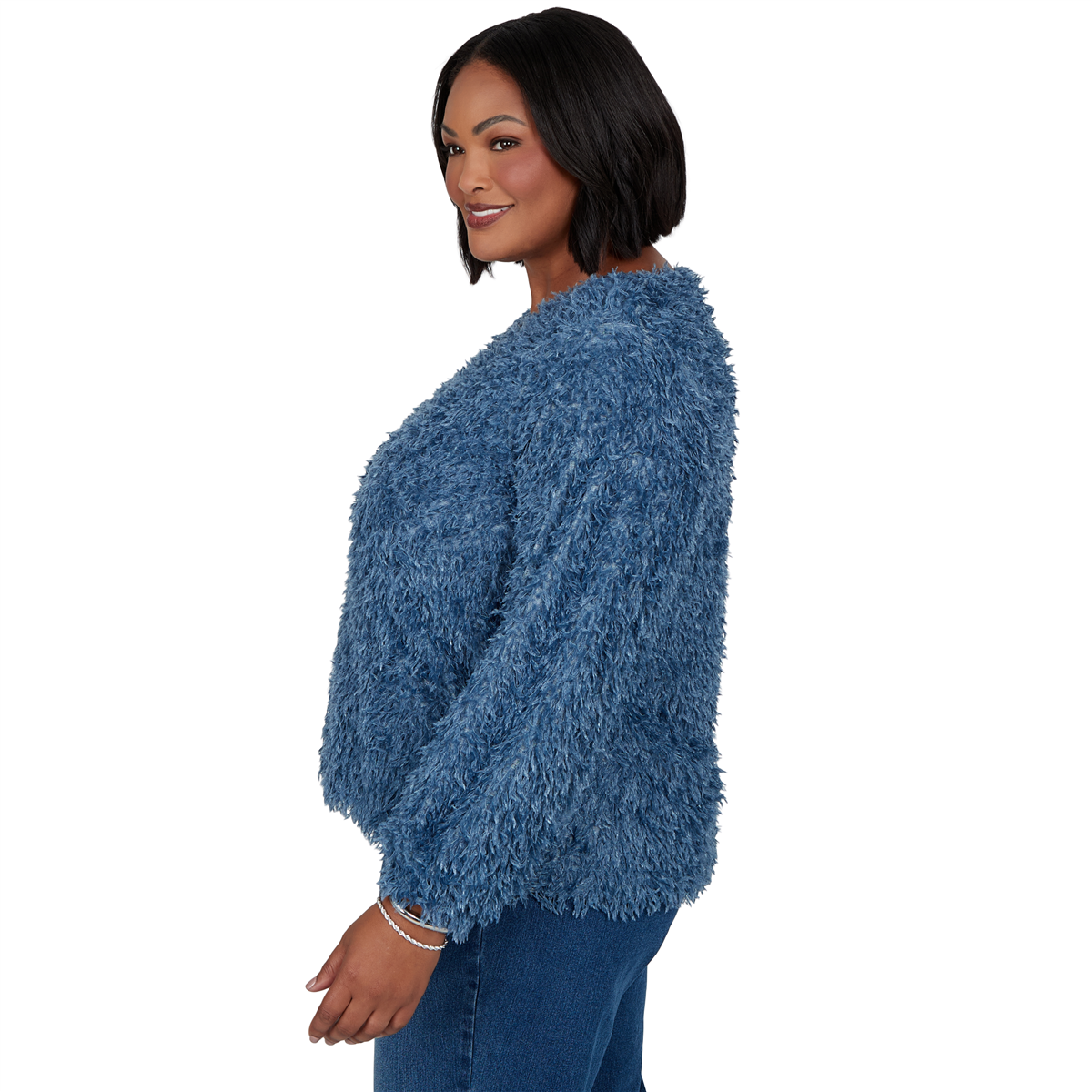 Plus Size Skye’s the Limit Icy Blue Sparkle Feather Sweater