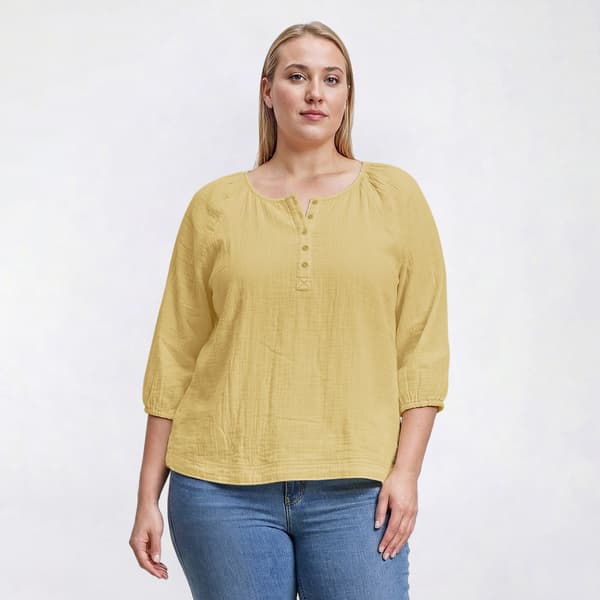 Plus Size Preswick & Moore(R) 3/4 Sleeve Henley Gauze Blouse - image 