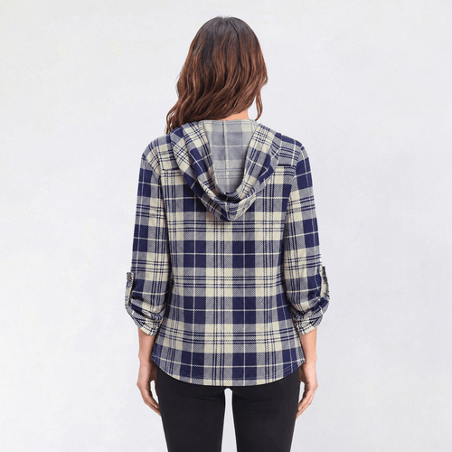 Womens New York Laundry Long Sleeve Plaid Button Placket Hoodie