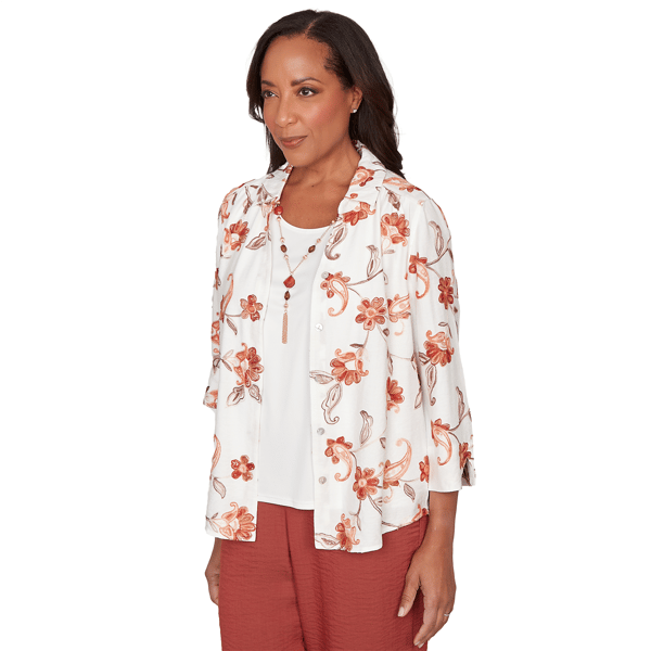 Petites Alfred Dunner Spice Market Paisley Floral Collared Two I