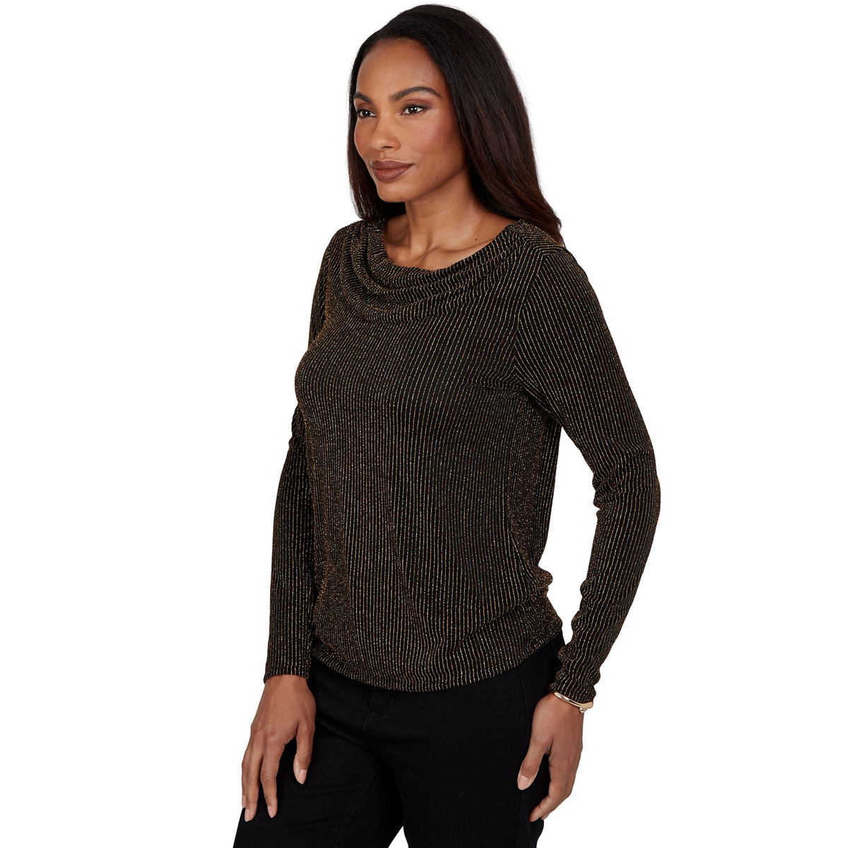 Womens Emaline Soiree Long Sleeve Drape Neck Stripe Blouse