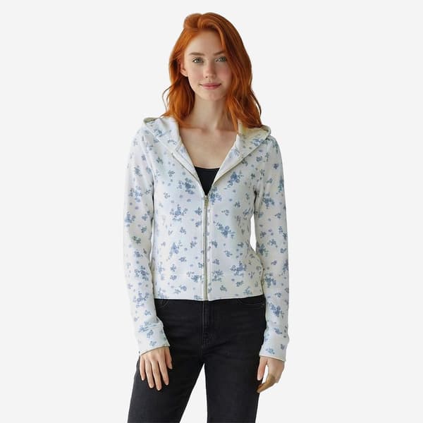 Juniors No Comment Floral Waffle Hoodie Jacket