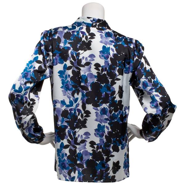 Petite Kasper Long Sleeve Satin Floral V-Neck Blouse